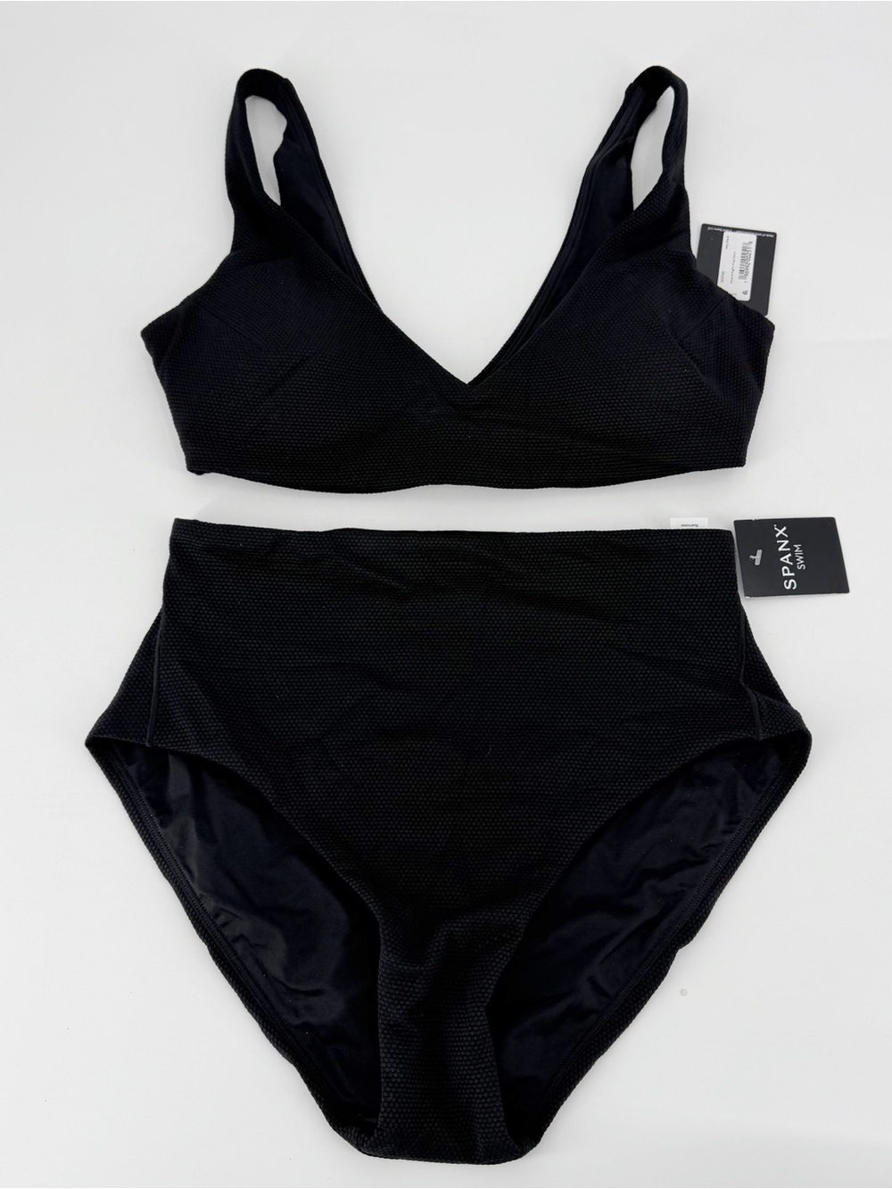 NWT Spanx Black Bikini Size Small Pique Hi-Rise Shaping Cheeky Straight Strap